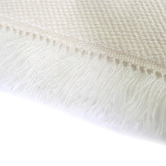 HERMES Chevron Zoom 100% Cashmere Fringe Shawl/Scarf with Leather Logo Patch,...